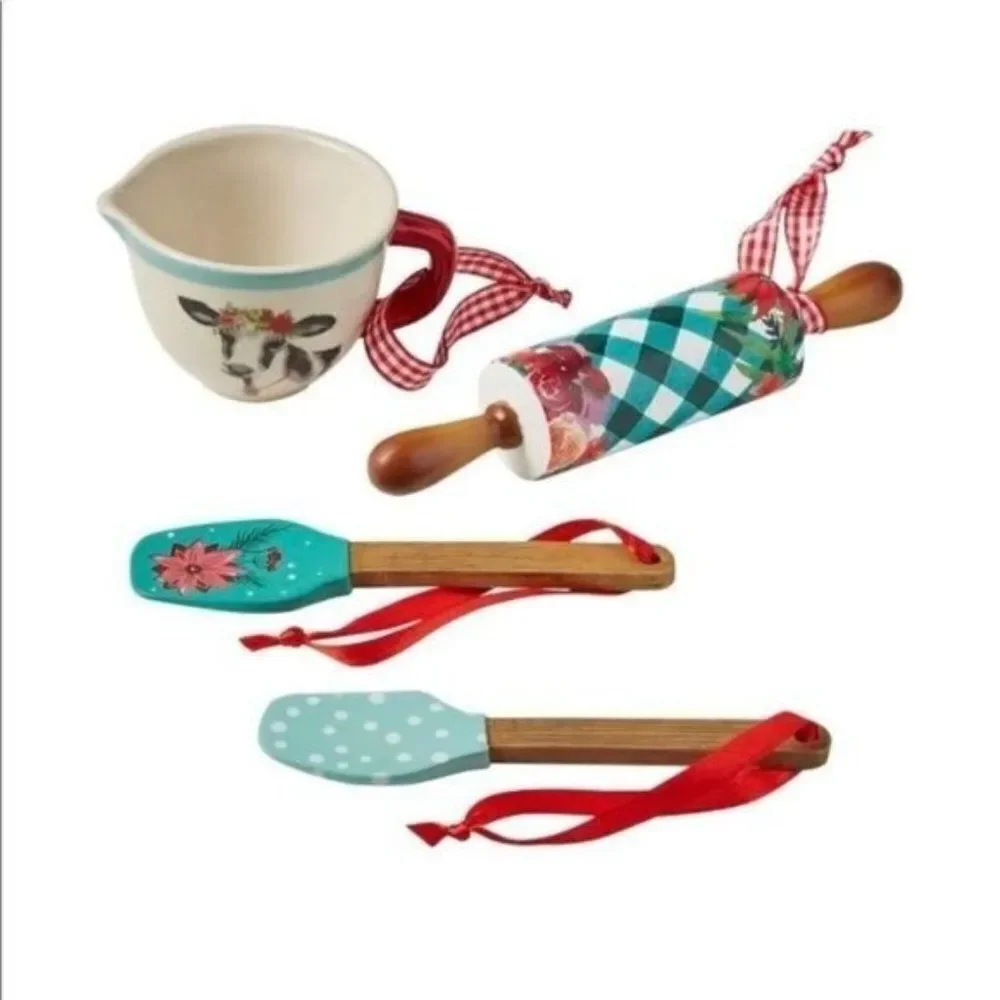 Pioneer Woman Holiday Ornaments 2021 Set Of 4 Rolling Pin Measuring Cup Spatulas